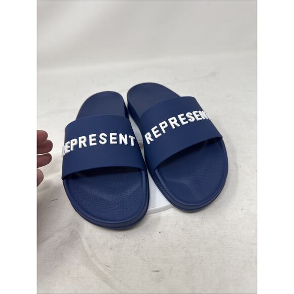 Represent Men\'s Slide Sandles Sliders Pool Cobalt Blue Logo Flip Flop Designer 8 main image 4
